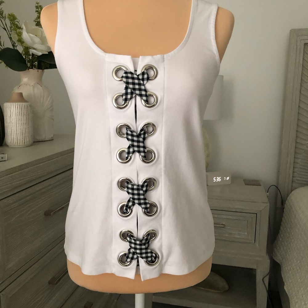White Sleeveless Tank Top with Tie Front Detail